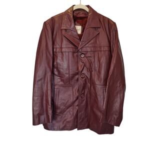 Vintage 70s Bermans Men's Sz 44 Faux Fur Lined Leather Coat Red Brown Jacket